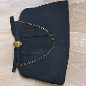 Vintage 50s After Five Black Dress Bag Gold Decorative Closure Bow & Chain
